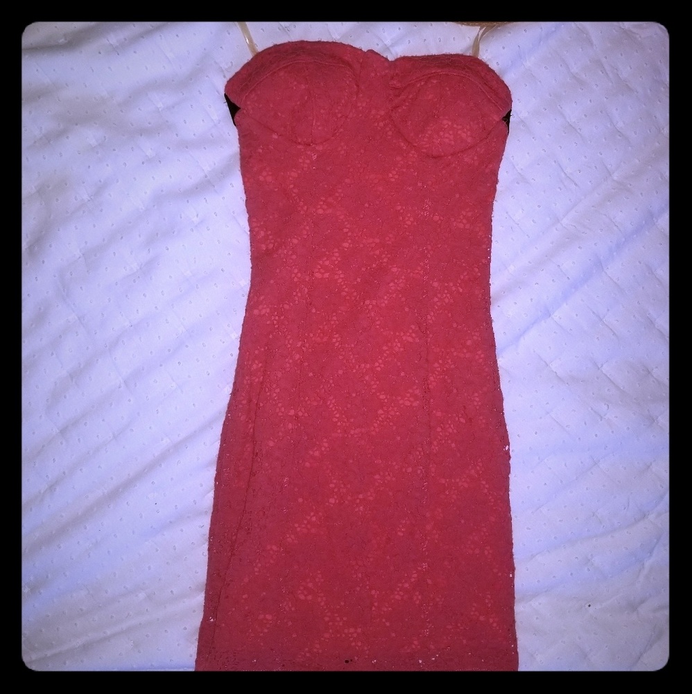 Orange strapless mini dress